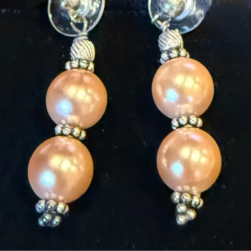 Vintage Faux Gold Pearl Necklace/Earring Set Toggle Clasp
